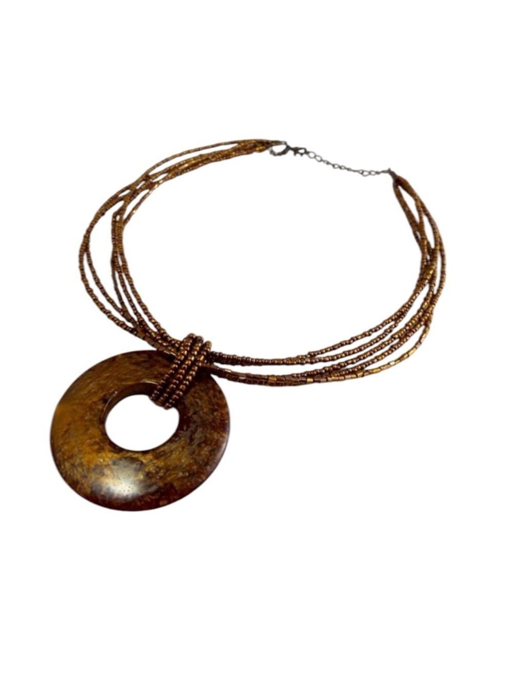 COOKIE LEE Brown Micro Glass Bead
Acrylic Pendant Necklace